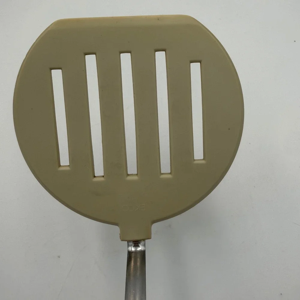 Vintage EKCO USA Slotted Spatula Nylon Stainless Steel Beige Almond Kitchen Tool